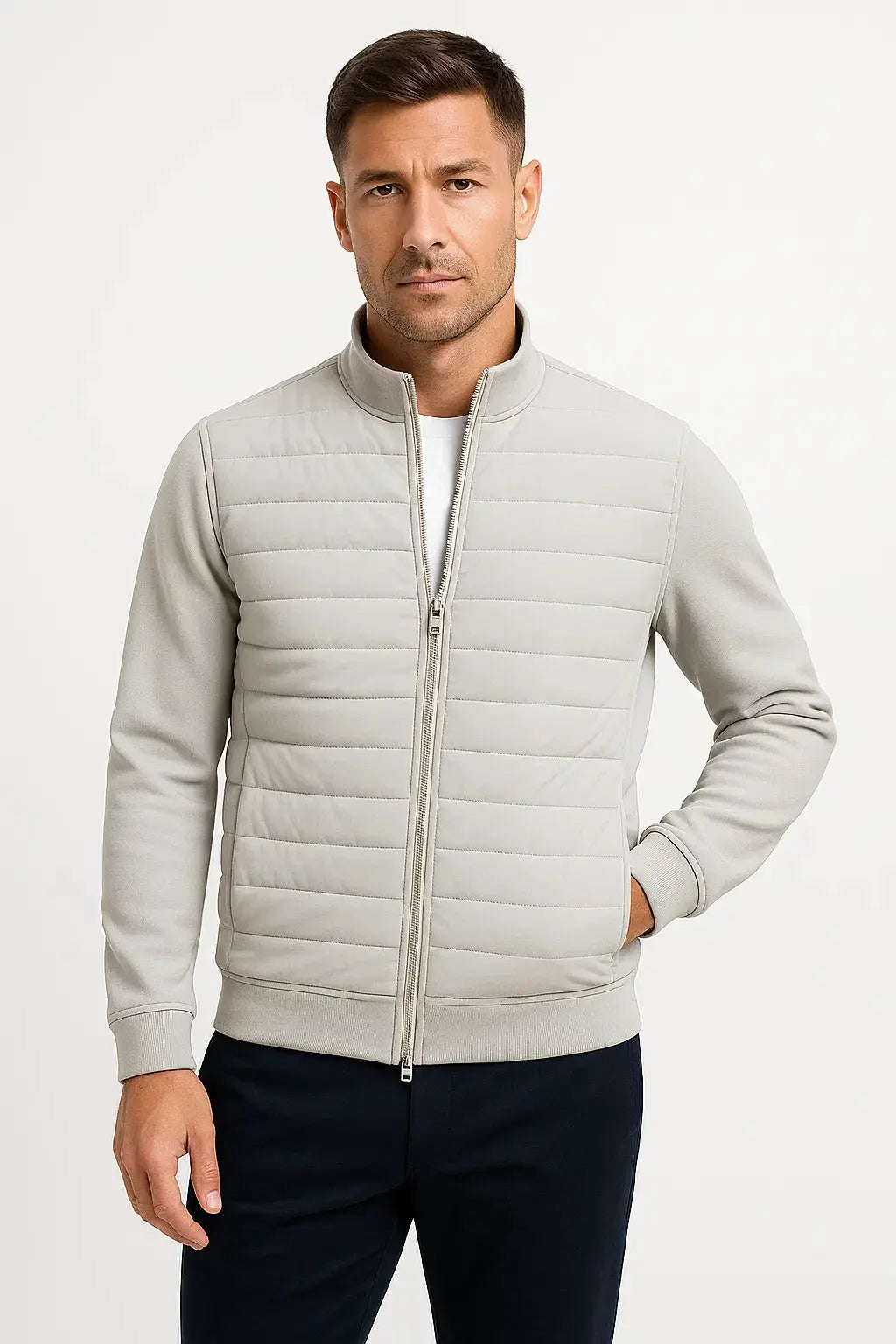 Quilted Zip Up Jacket Men Casual Hybrid Bomber