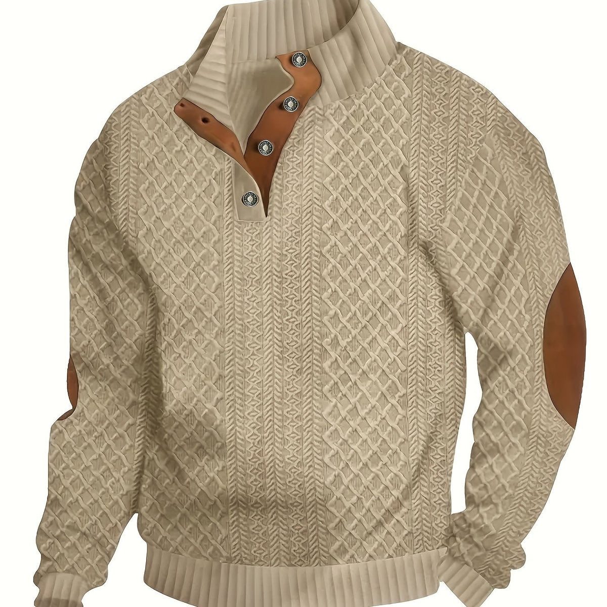 Men's Stand-Collar Button-Neck Textured Jumper photo 1