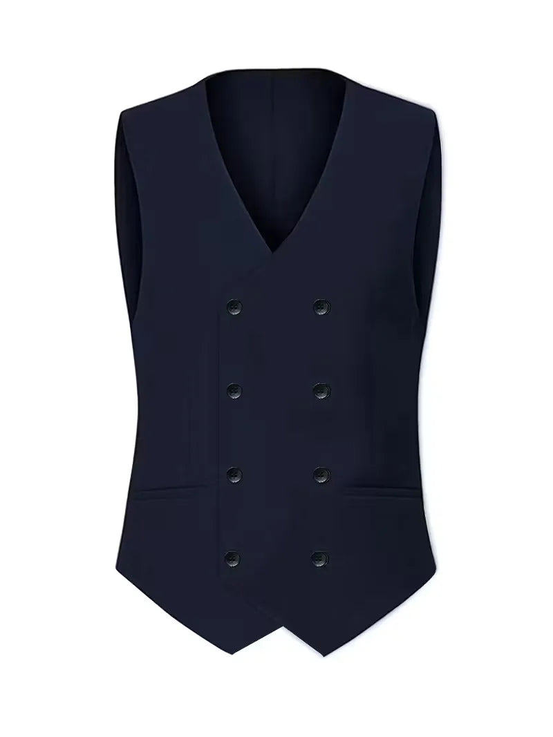 Three Piece Suit Set Men Woven Fabric Slim Fit Double Breasted Waistcoat Formal