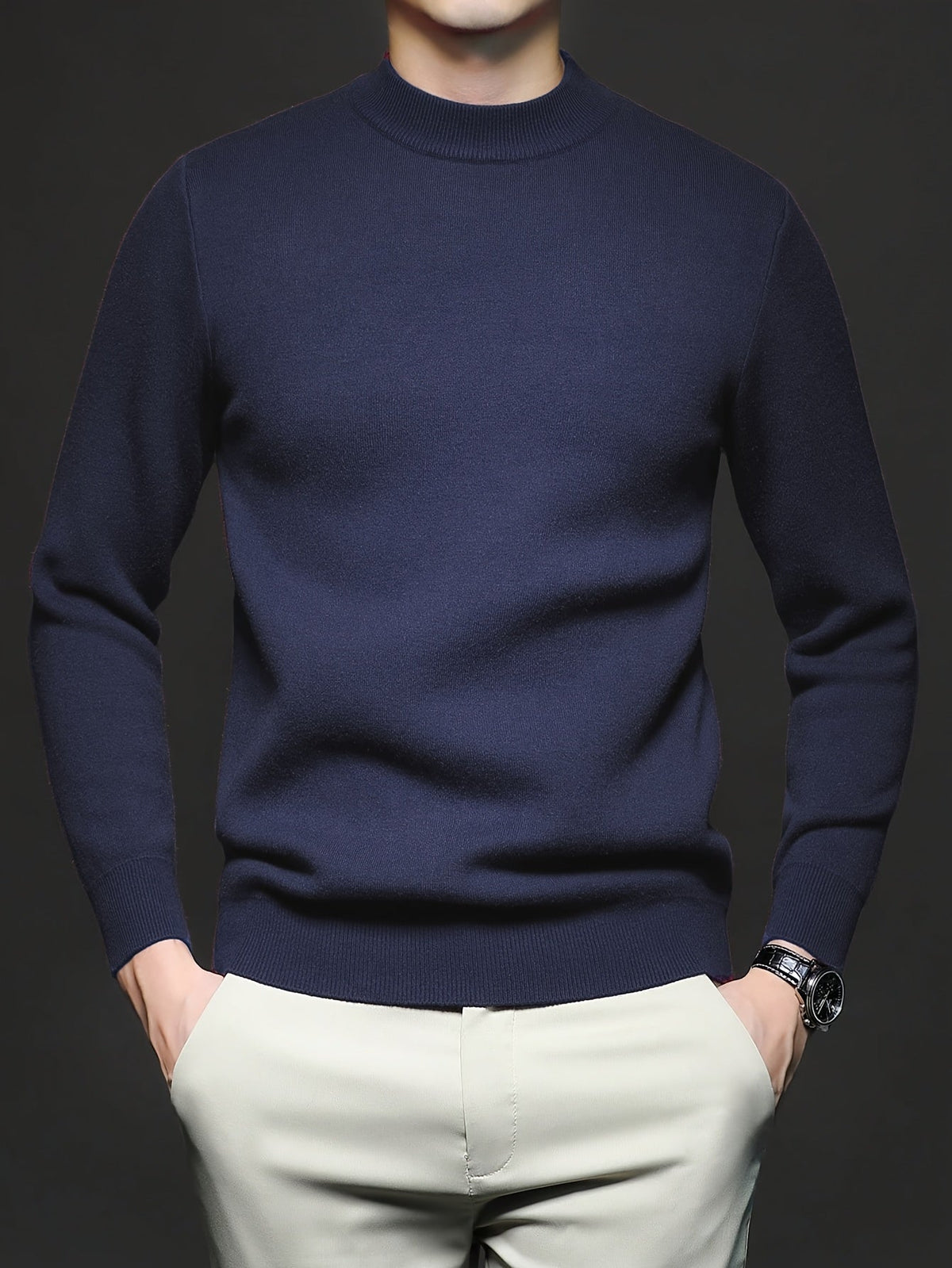Men's Ribbed High Neck Jumper Slim Fit Knitted Long Sleeve