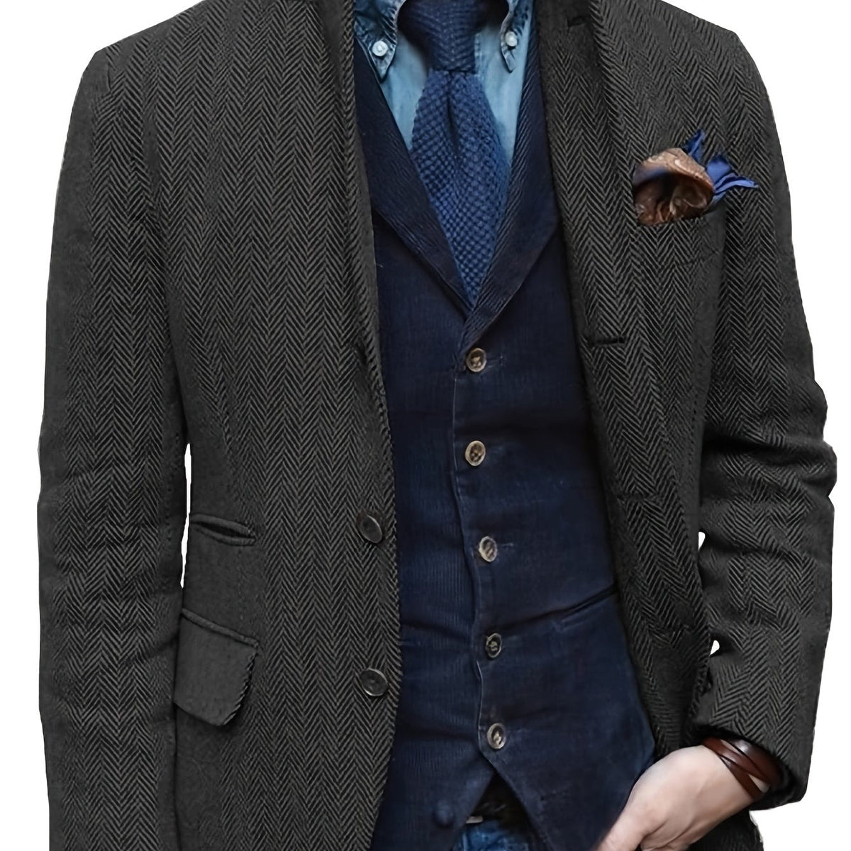 Men's Tweed-Look Blazer Notch Lapel Vintage Style Slight Stretch