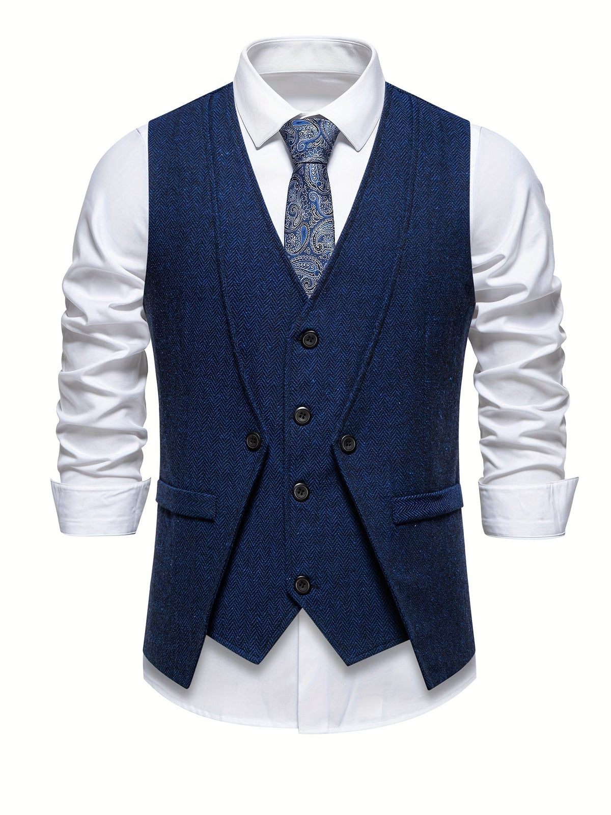 Men's Tweed-Look Waistcoat V Neck Textured Button Front Vintage Style