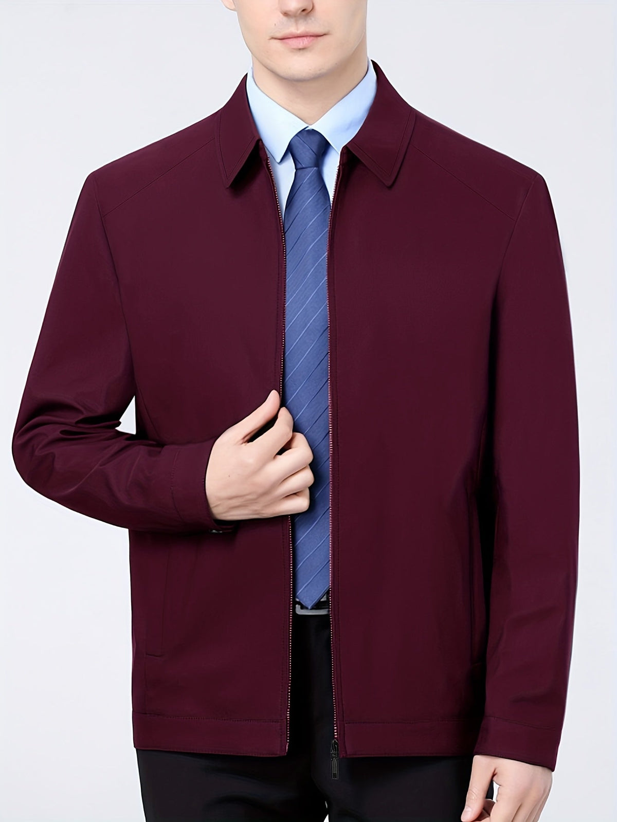 Men's Business Blazer Zip Up Point Collar Smart Casual Workwear