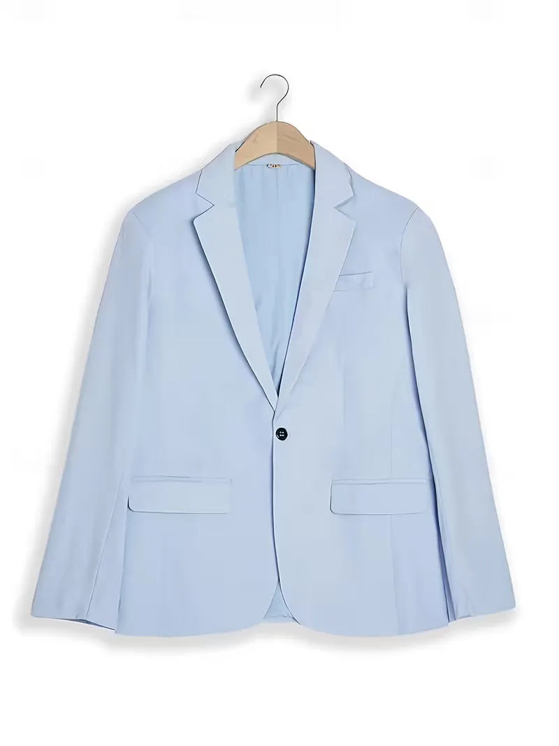 Slim Fit Suit Set Men Woven Fabric Notch Lapel Blazer Coordinated Trouser Smart Casual