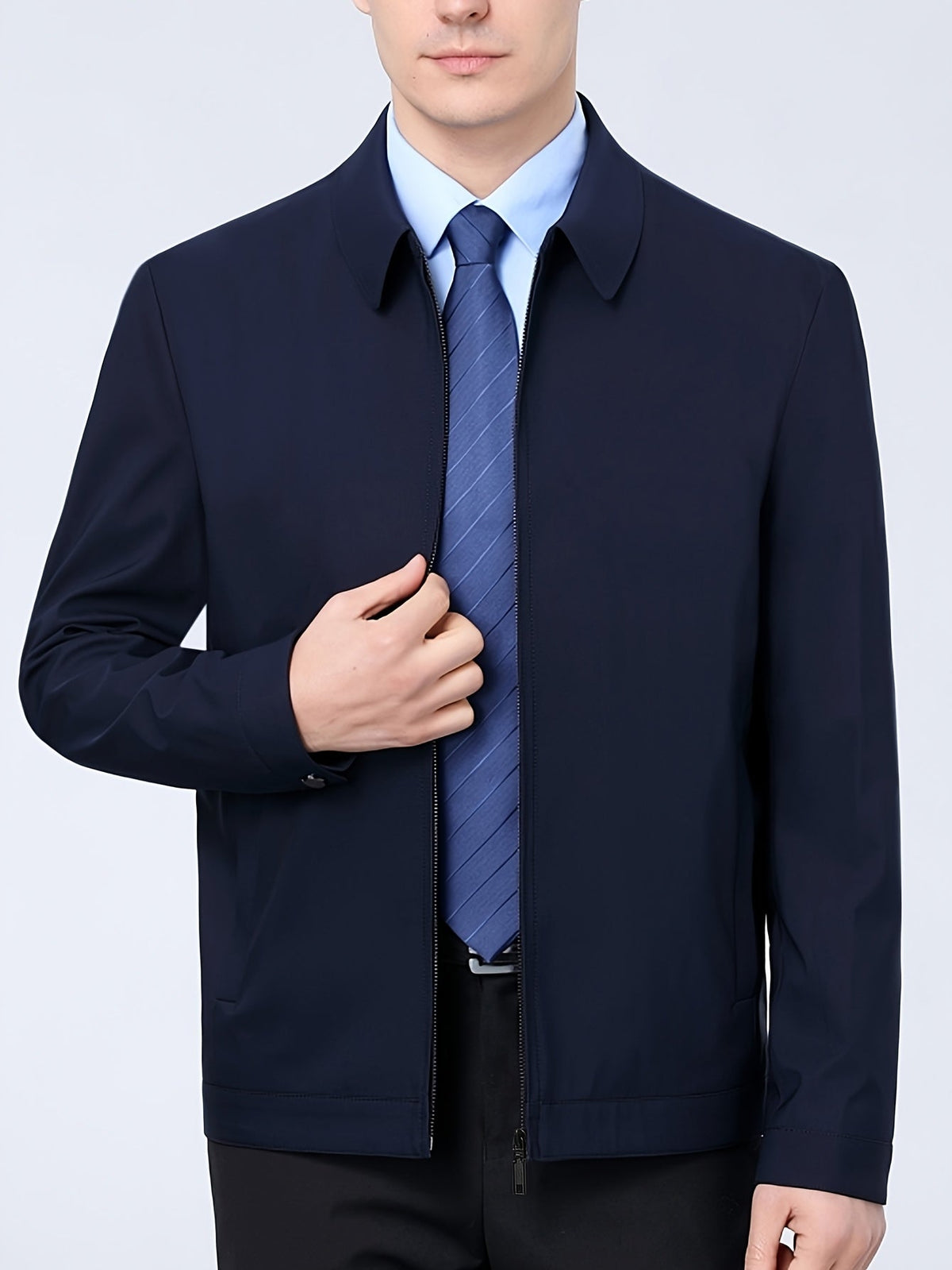 Men's Business Blazer Zip Up Point Collar Smart Casual Workwear