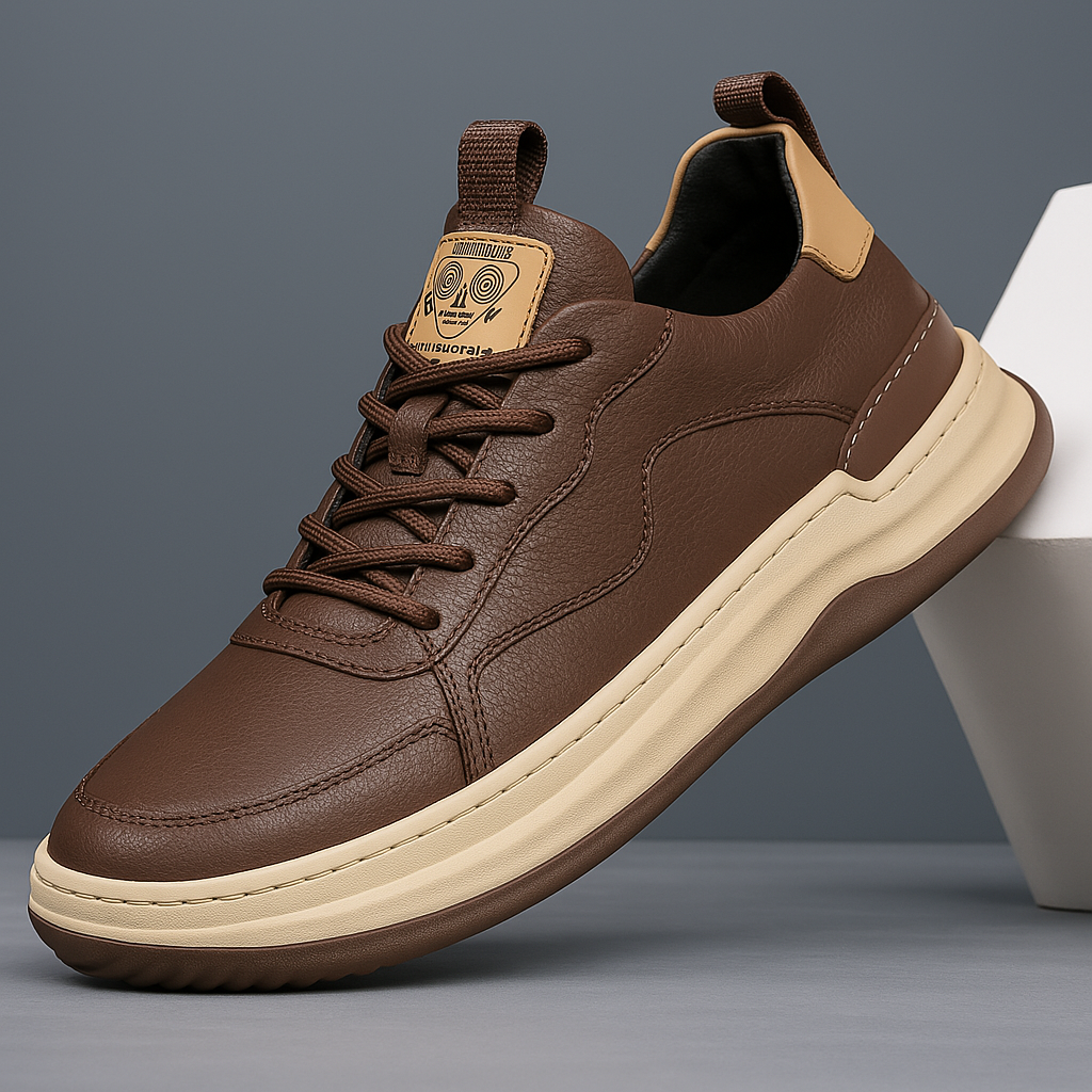 Men's Chunky Trainers Lace-Up Low-Top Sneakers with Perforated Toe Panel