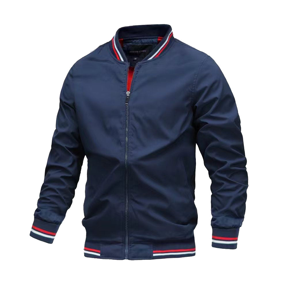 Men's Bomber Jacket Full-Zip with Stand Collar and Ribbed Trims