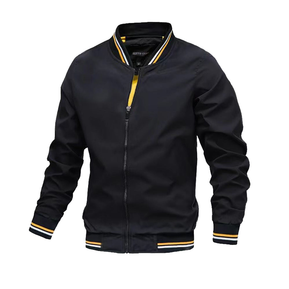 Men's Bomber Jacket Full-Zip with Stand Collar and Ribbed Trims