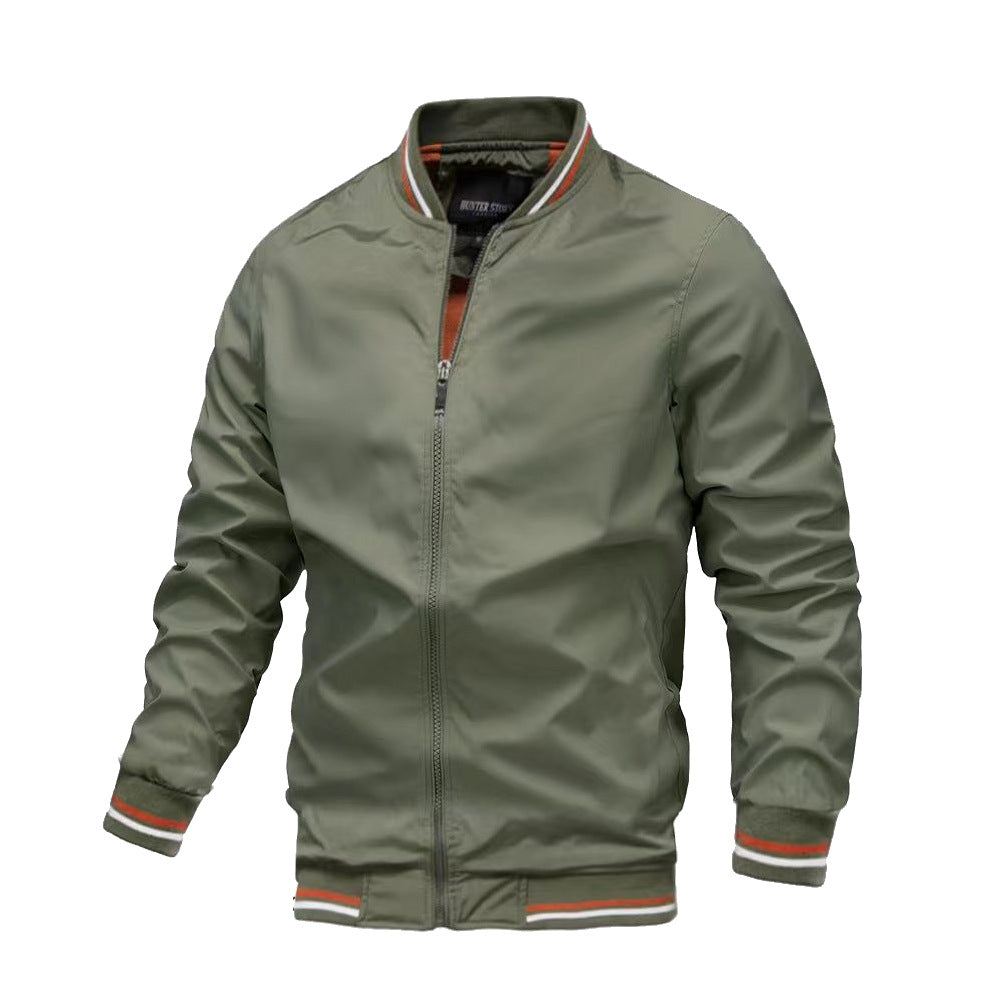 Men's Bomber Jacket Full-Zip with Stand Collar and Ribbed Trims