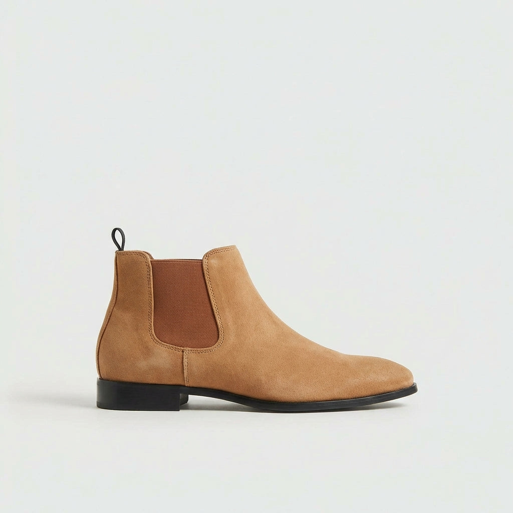 Men's Chelsea Boots with Elasticated Sides and Low Block Heel