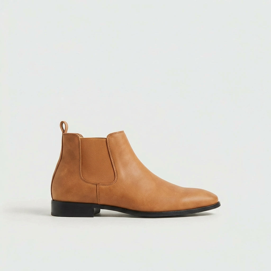 Men's Chelsea Boots with Elasticated Sides and Low Block Heel