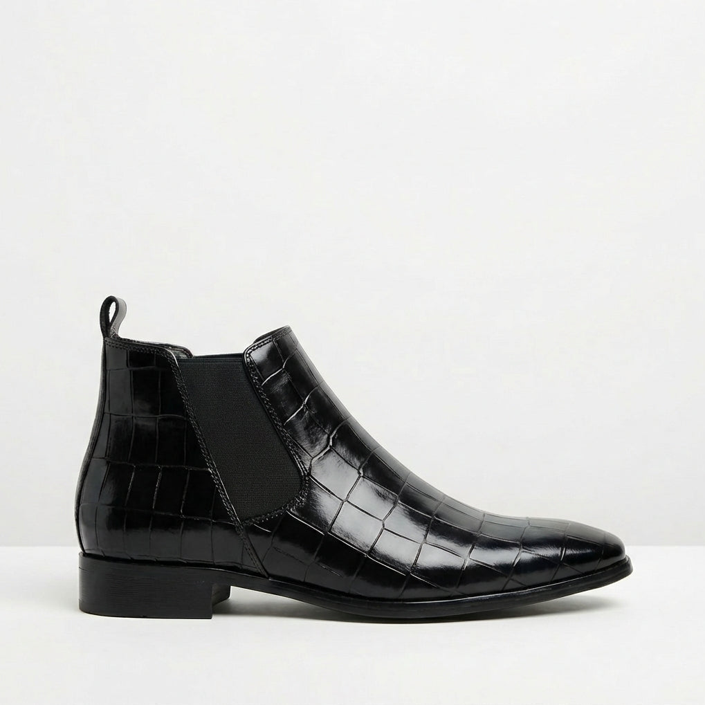 Men's Chelsea Boots with Croc-Effect Texture and Elasticated Sides