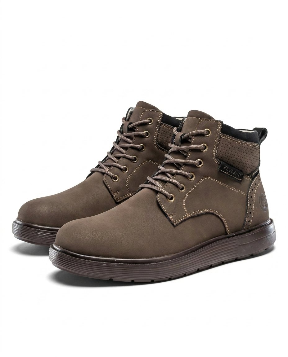 Men's Casual Lace-Up Boots with Padded Collar and Thick Sole