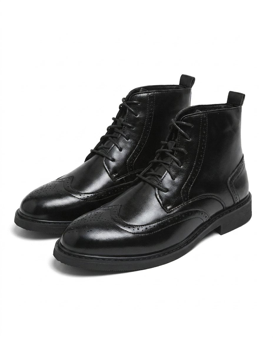 Men's Brogue Ankle Boots with Perforated Detailing and Round Toe