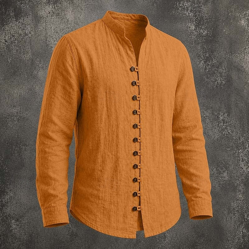 Men's Band-Collar Button-Front Casual Shirt original product view 5