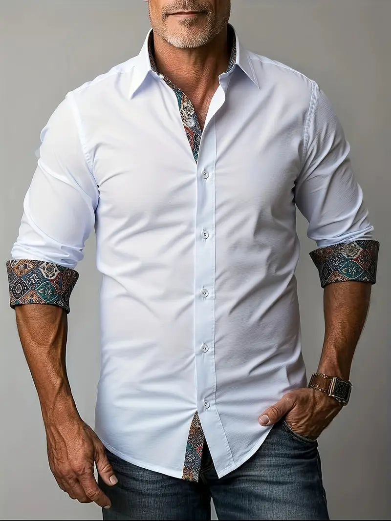 Men’s Polo with Contrast Patterned Collar and Cuffs