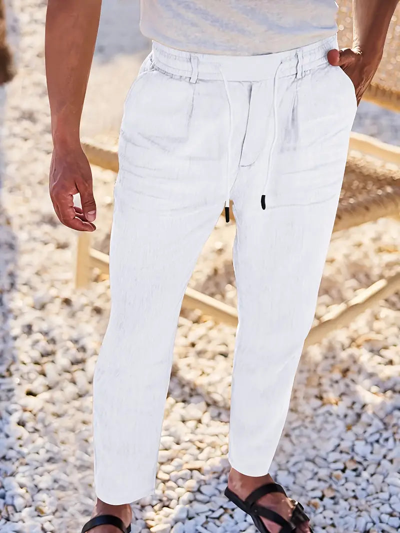 Trousers Linen Straight Fit Elasticated Drawstring Waist