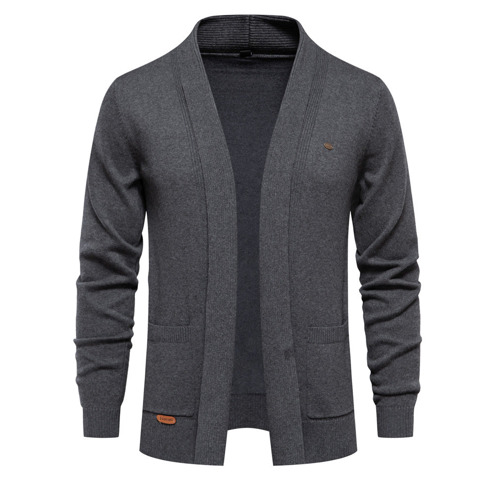 Men's Open Front Shawl Collar Cardigan with Patch Pockets