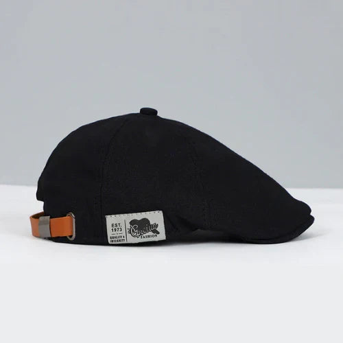 Men's Flat Cap with Short Peak, Rounded Crown and Adjustable Side Strap