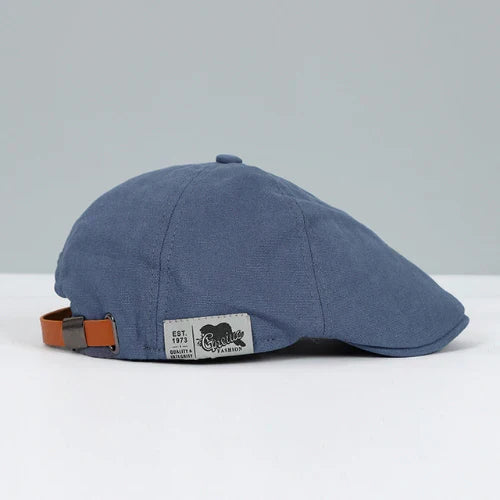 Men's Flat Cap with Short Peak, Rounded Crown and Adjustable Side Strap