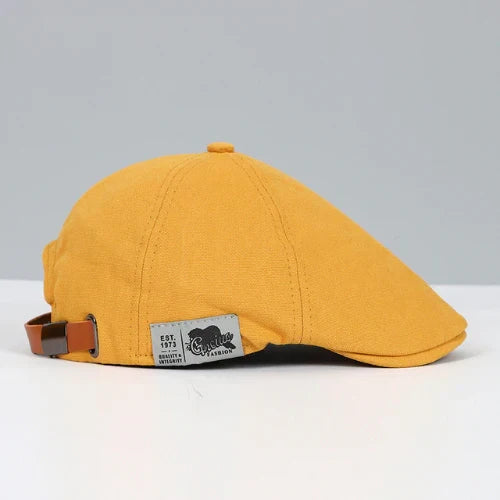 Men's Flat Cap with Short Peak, Rounded Crown and Adjustable Side Strap