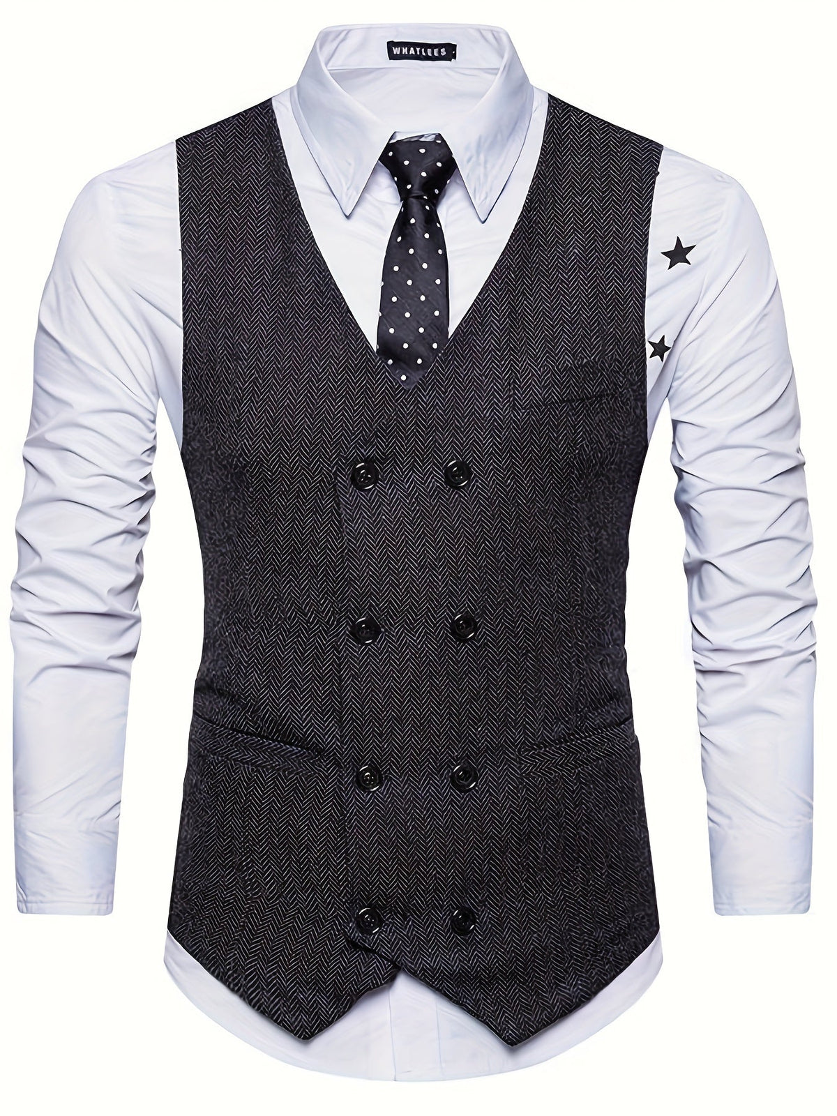 Men's Double Breasted Waistcoat V Neck Textured Button Front