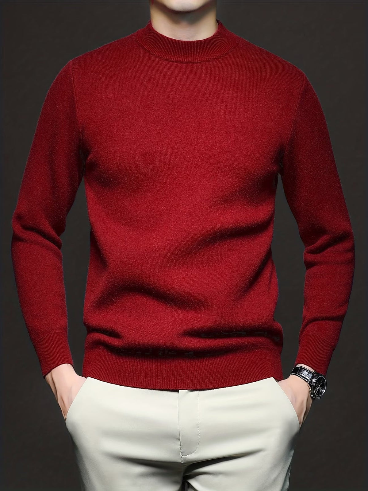Men's Ribbed High Neck Jumper Slim Fit Knitted Long Sleeve