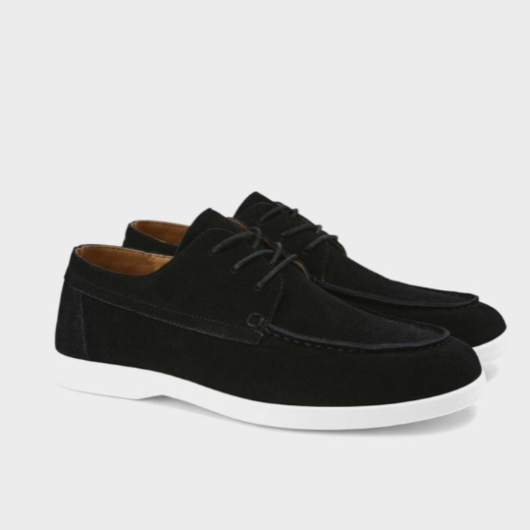 Men's Suede-Look Lace-Up Shoes with Moc Toe Detail and Contrast Sole