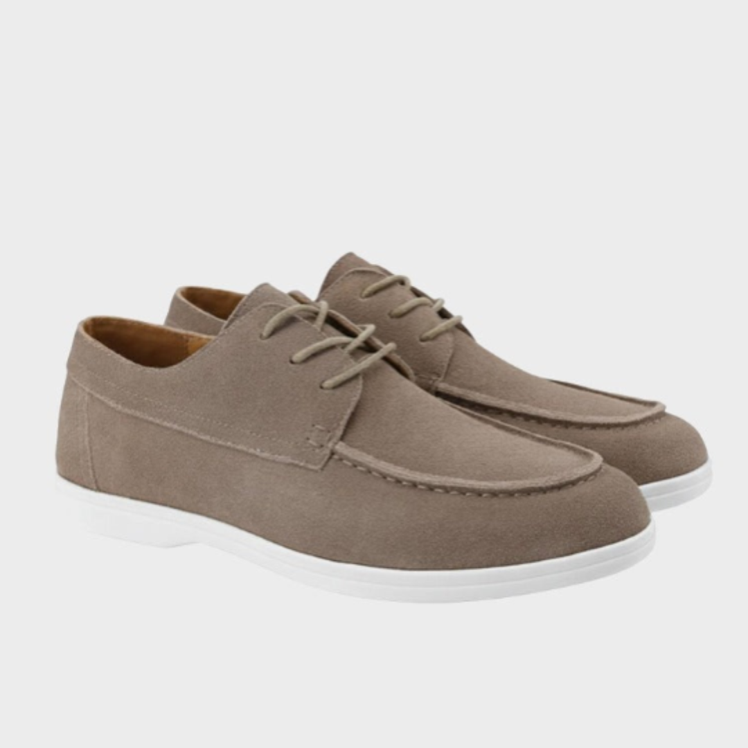Men's Suede-Look Lace-Up Shoes with Moc Toe Detail and Contrast Sole