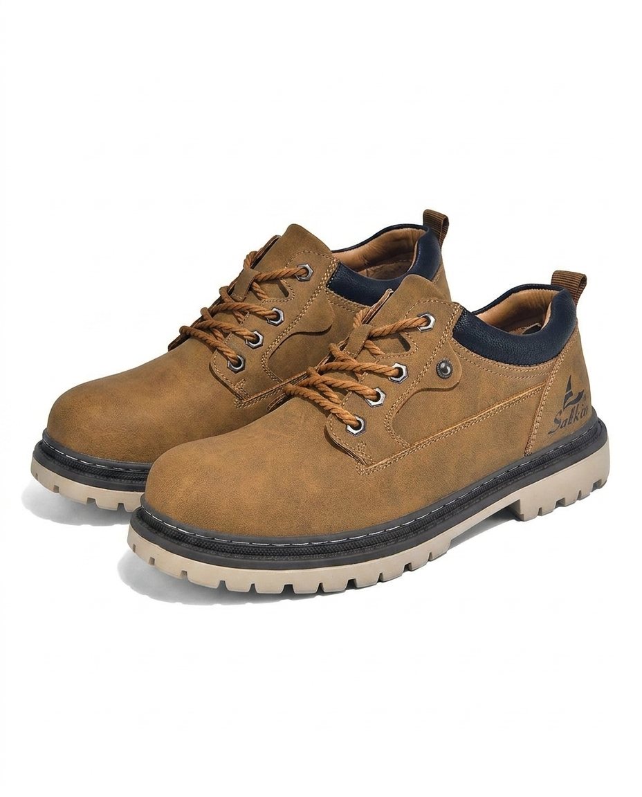 Men's Lace-Up Shoes with Chunky Cleated Sole and Padded Collar