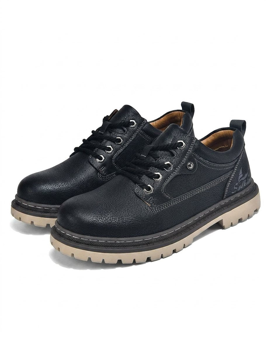 Men's Lace-Up Shoes with Chunky Cleated Sole and Padded Collar
