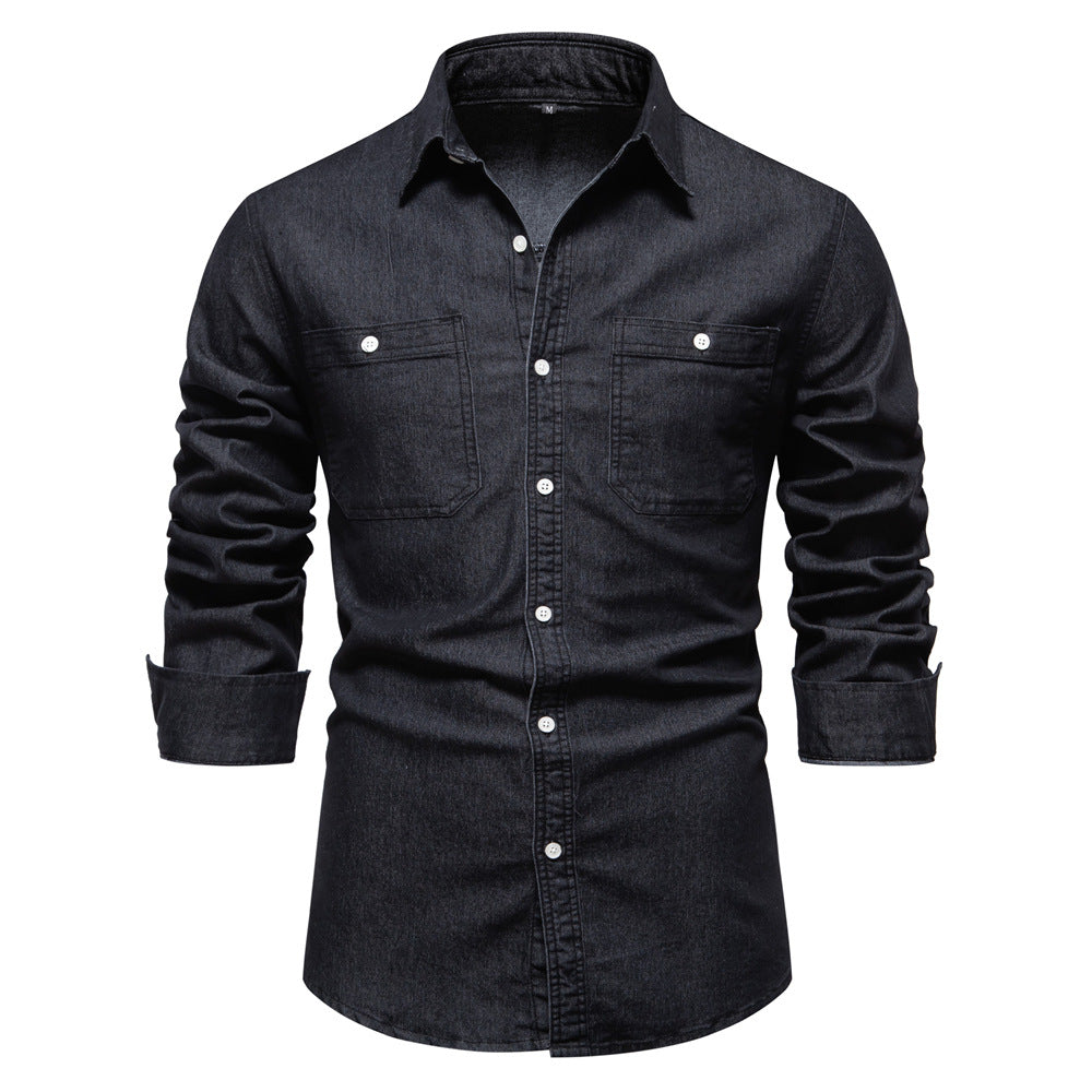 Men's Utility Shirt with Two Button Chest Pockets and Classic Collar