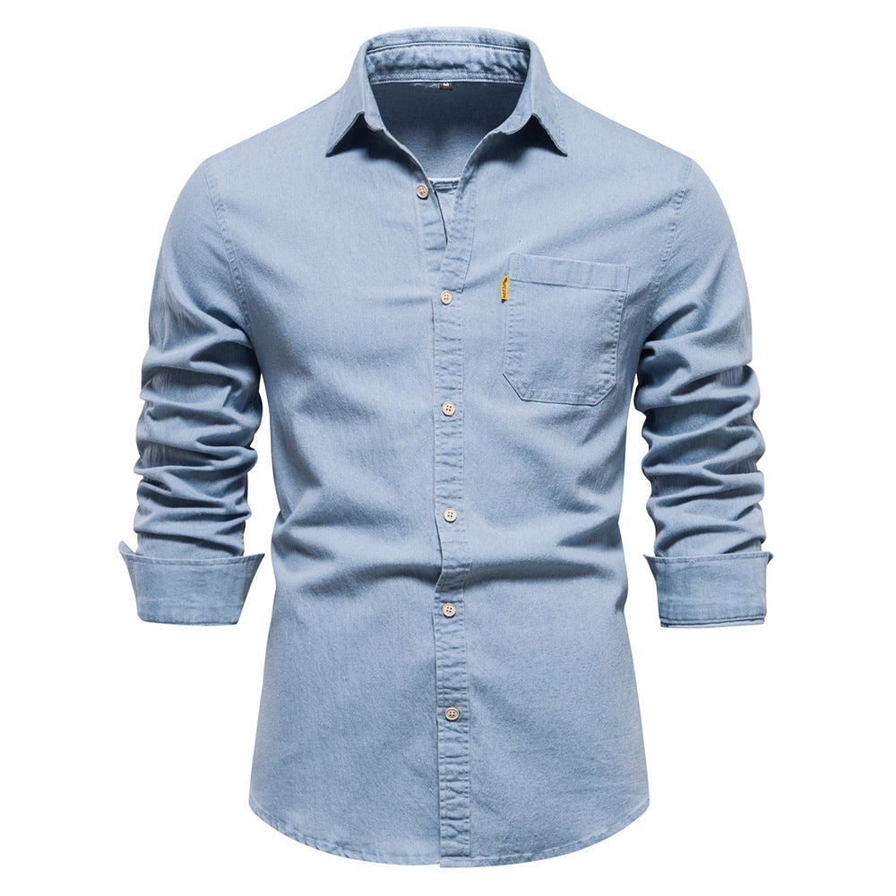 Men’s Casual Long-Sleeved Shirt with Classic Collar and Chest Pocket