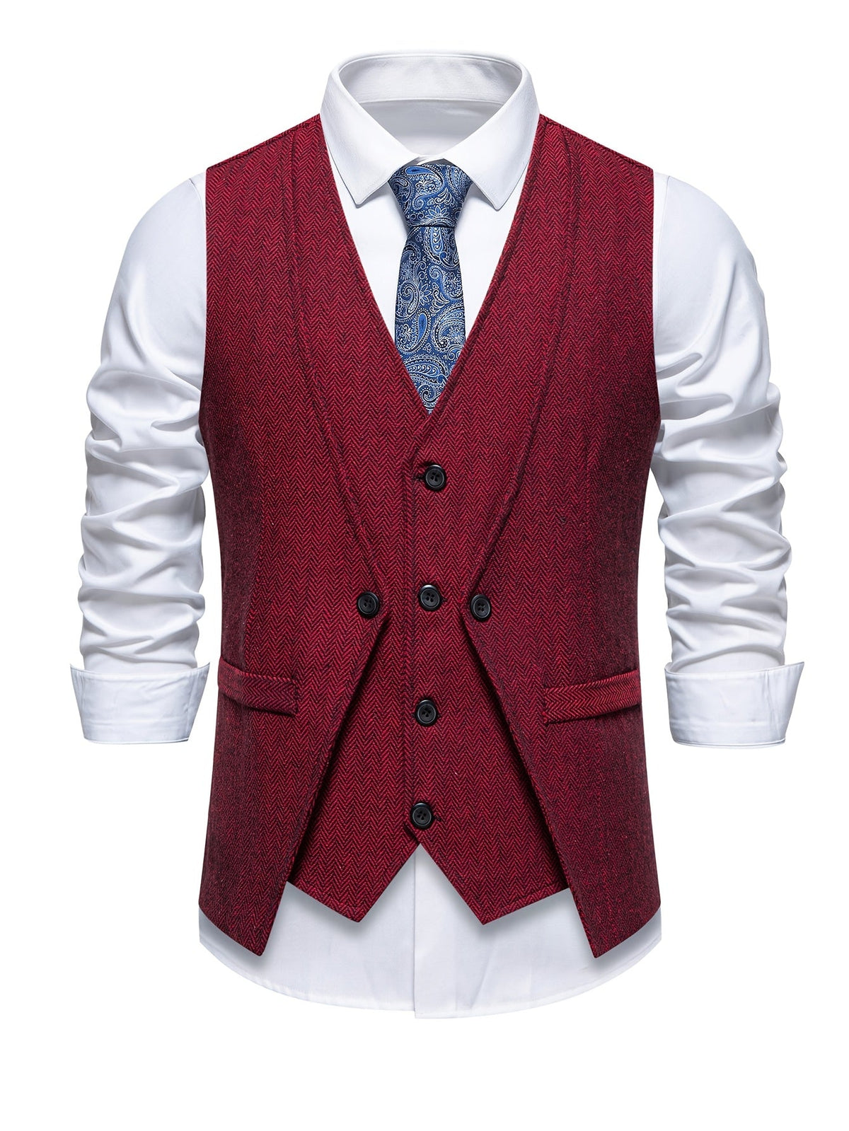 Men's Tweed-Look Waistcoat V Neck Textured Button Front Vintage Style