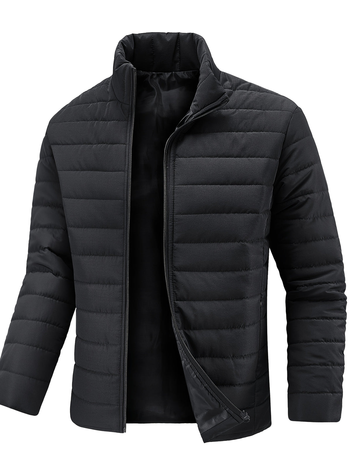 Men's Padded Puffer Jacket Stand Collar Slim Fit Full Zip
