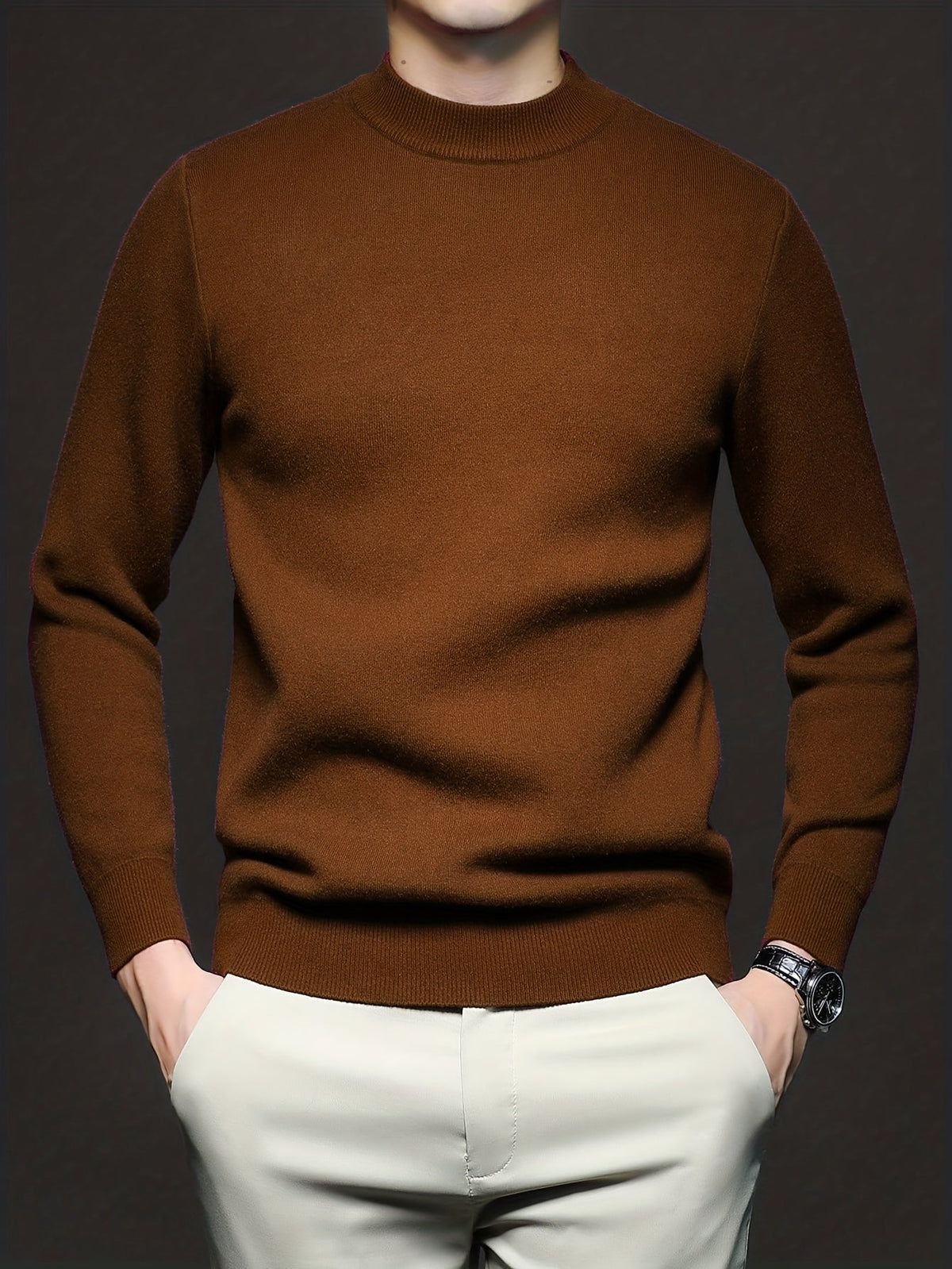 Men's Ribbed High Neck Jumper Slim Fit Knitted Long Sleeve