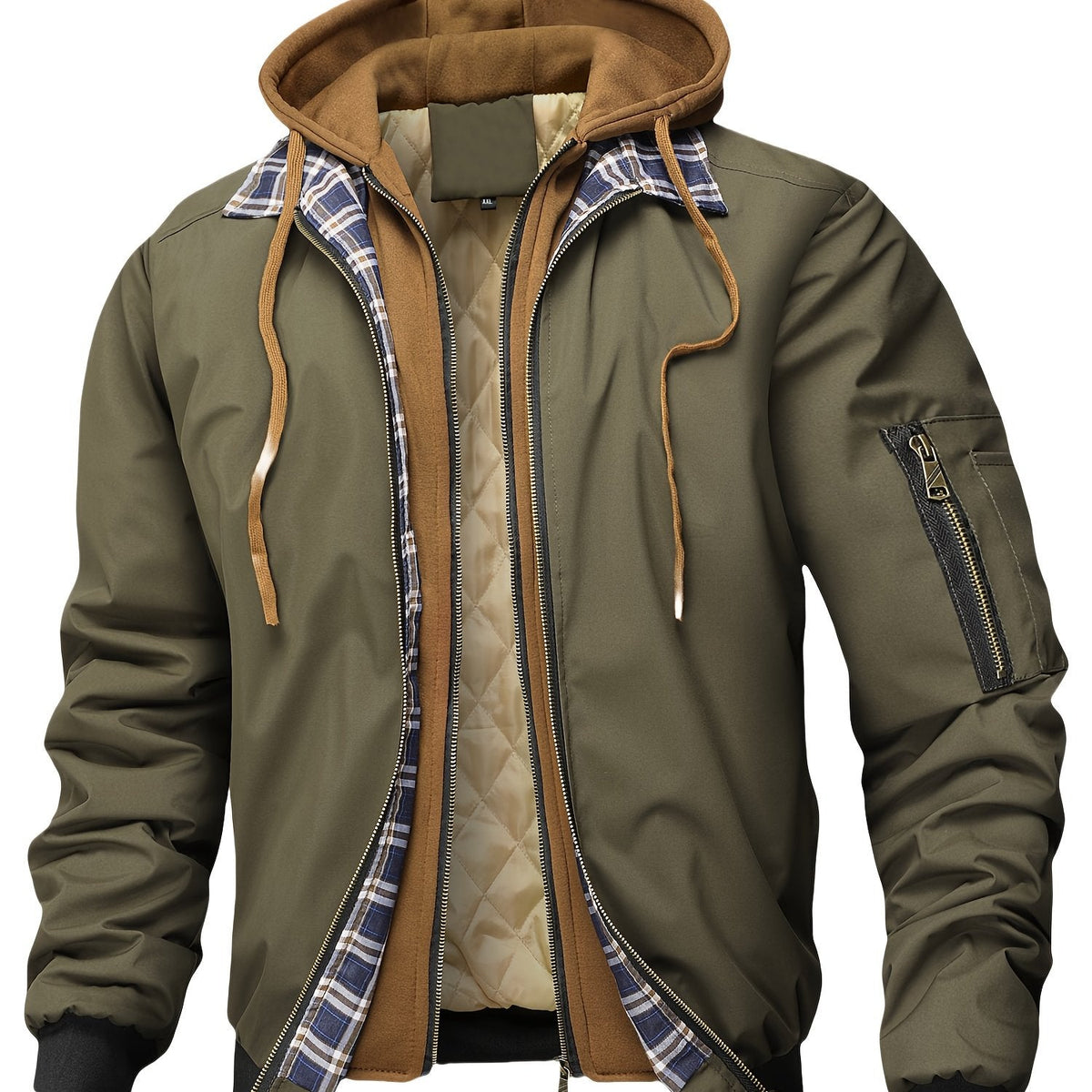 Men's Hooded Workwear Jacket Relaxed Fit Corduroy Trim Multi Pocket
