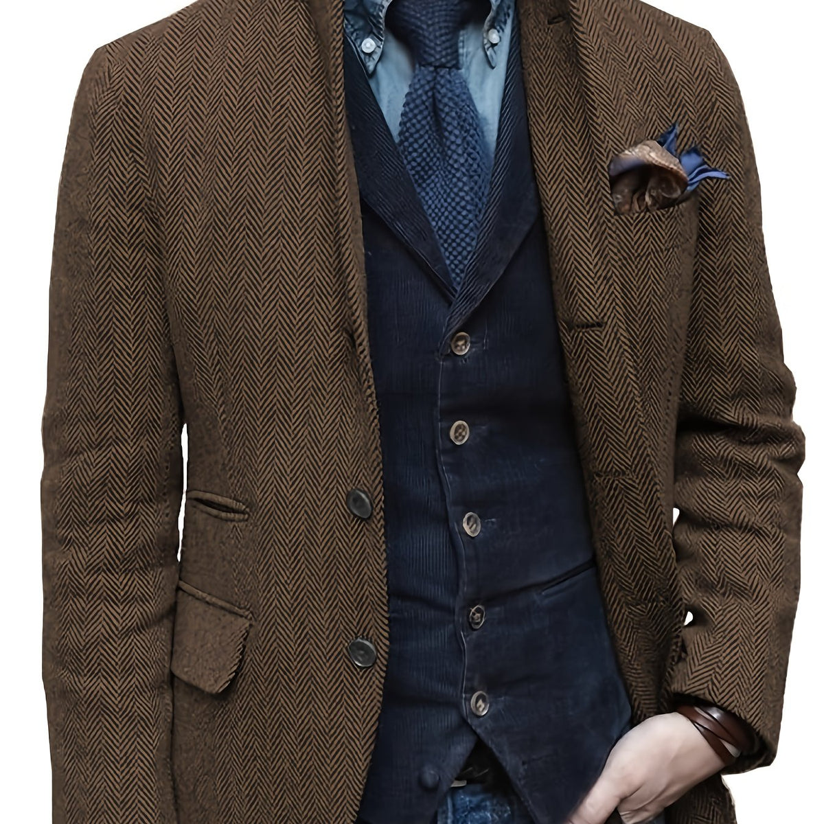 Men's Tweed-Look Blazer Notch Lapel Vintage Style Slight Stretch