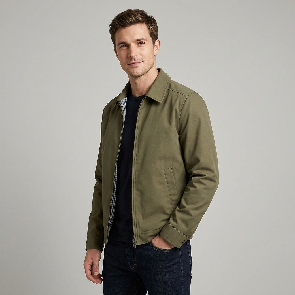 Jacket Harrington Zip Up Point Collar Checked Lining