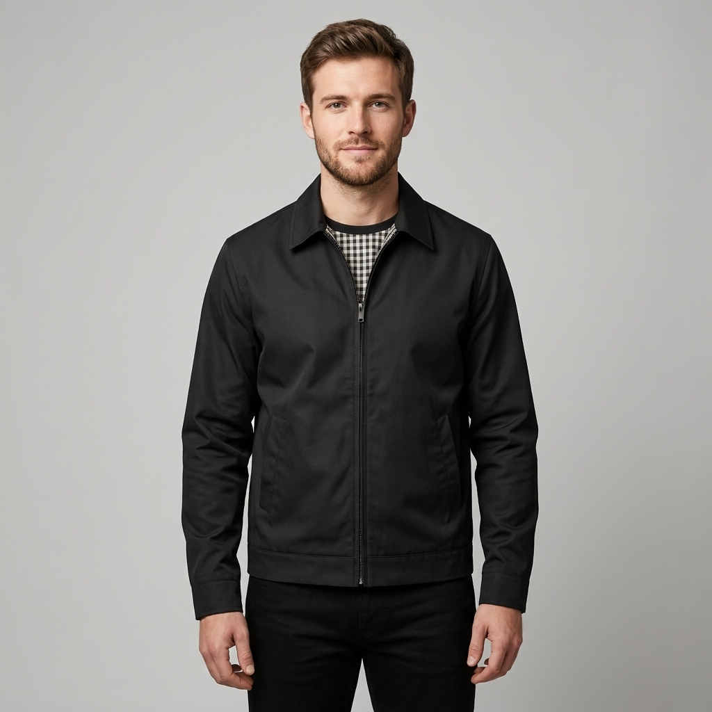 Jacket Harrington Zip Up Point Collar Checked Lining