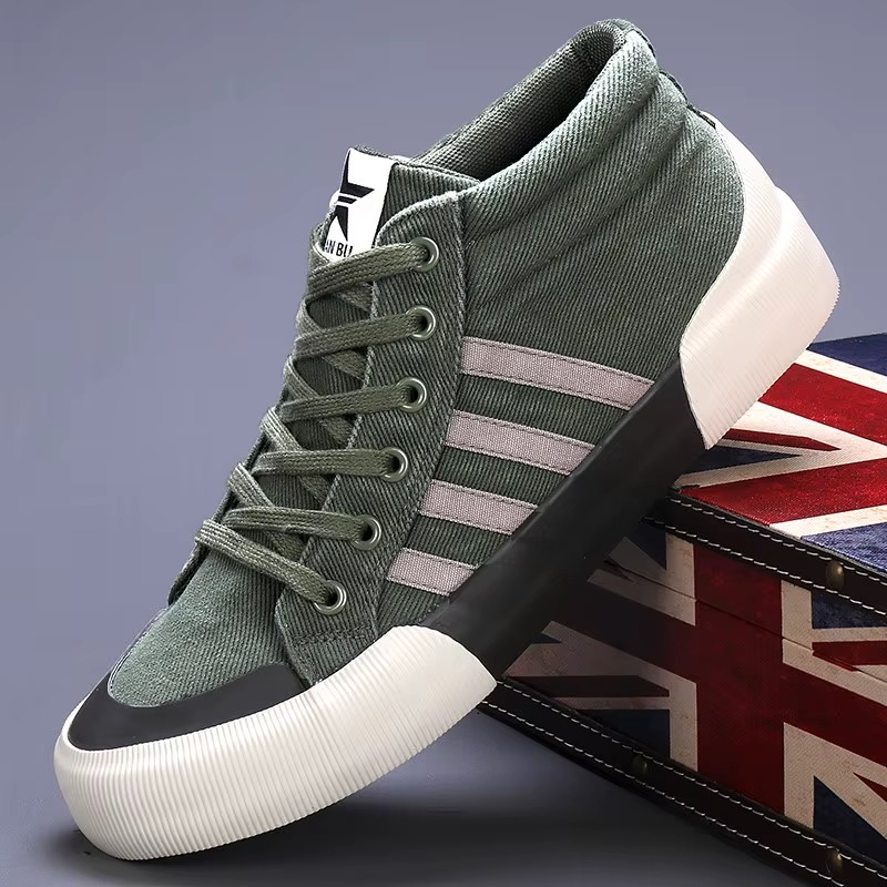 Men's High Top Canvas Trainers Lace Up Vulcanised Sole