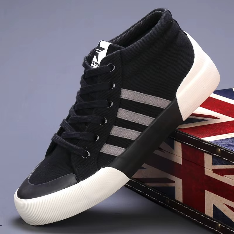 Men's High Top Canvas Trainers Lace Up Vulcanised Sole