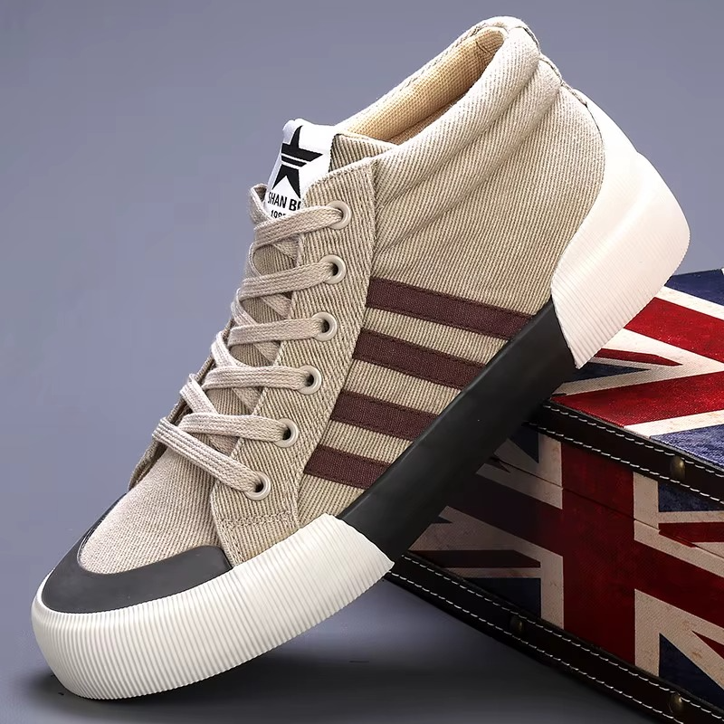 Men's High Top Canvas Trainers Lace Up Vulcanised Sole