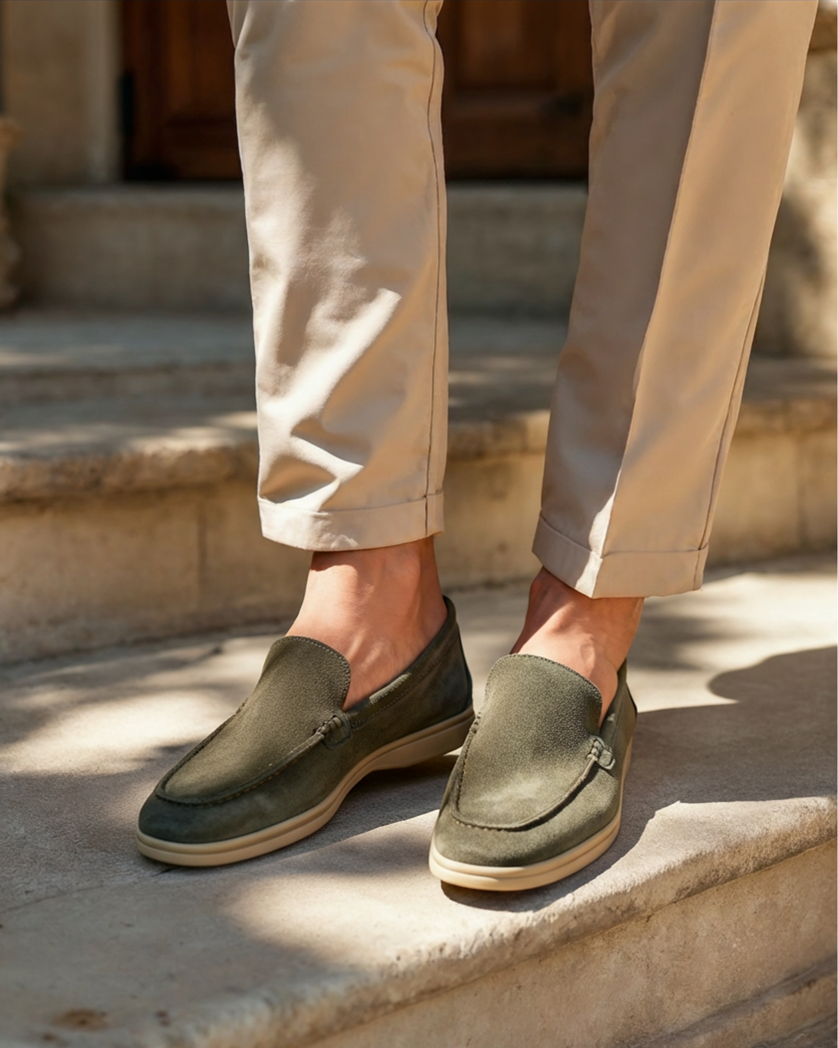 Loafer Suede Slip On Moccasin Toe Braided Vamp