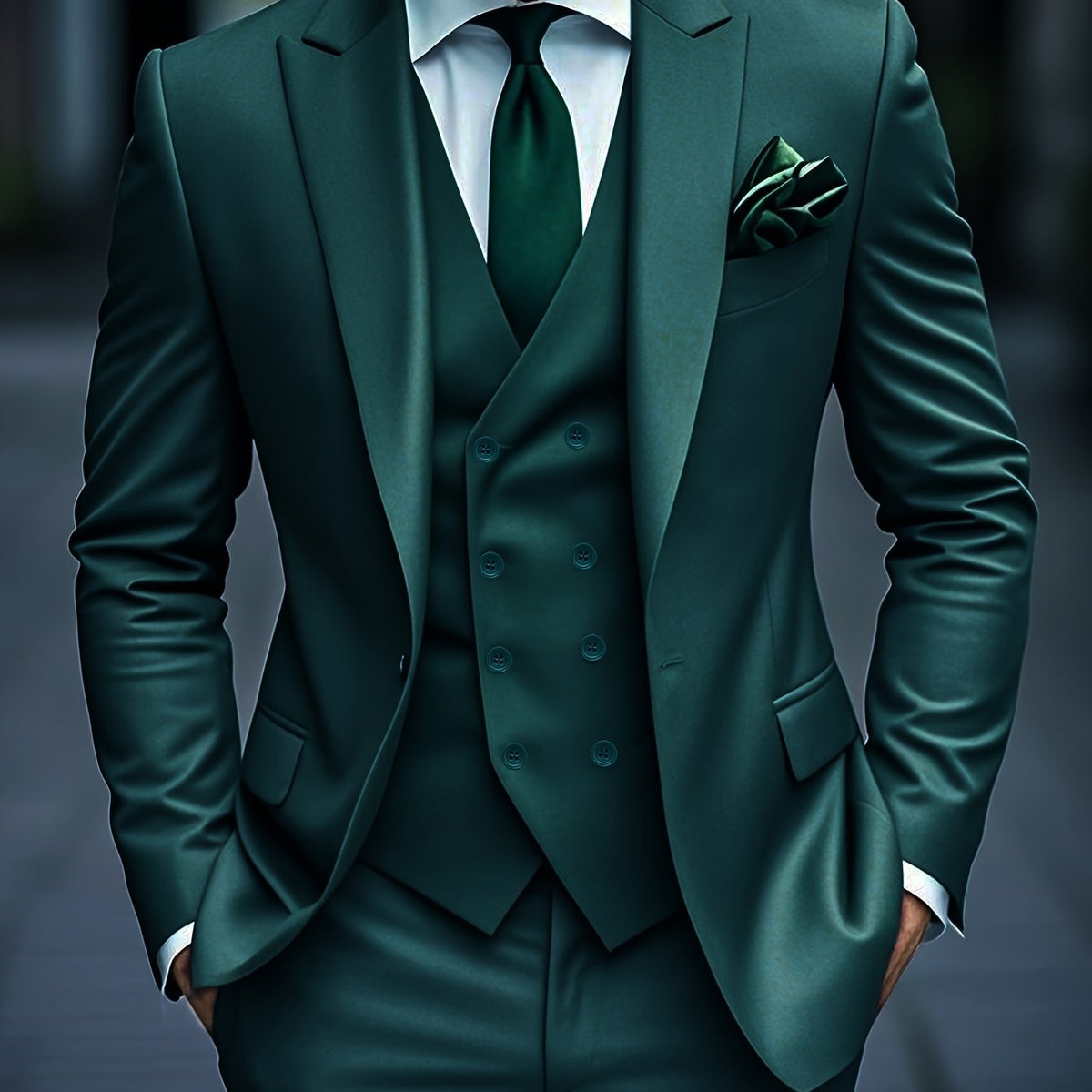 Men's Three Piece Suit Slim Fit Notch Lapel Jacket Waistcoat and Trousers