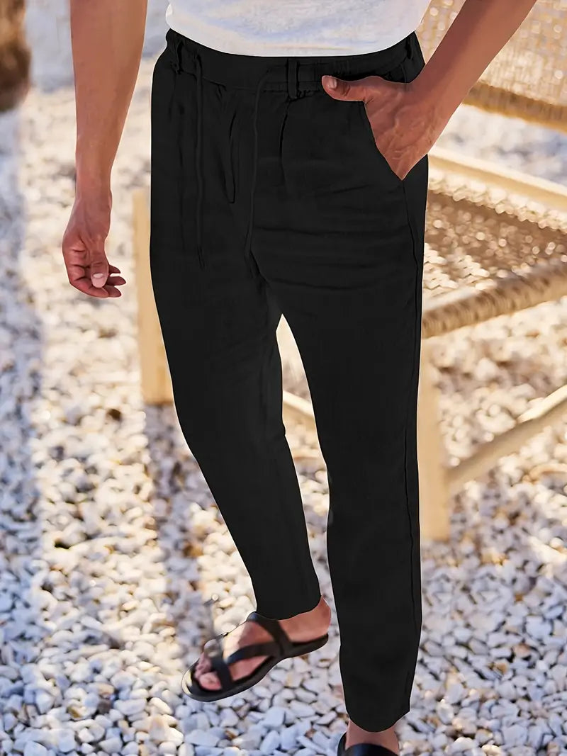 Trousers Linen Straight Fit Elasticated Drawstring Waist