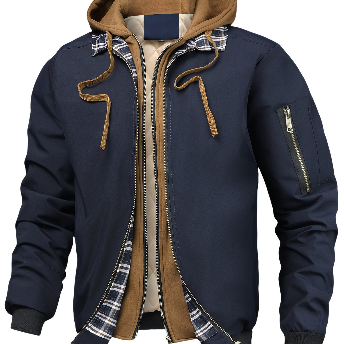 Men's Hooded Workwear Jacket Relaxed Fit Corduroy Trim Multi Pocket