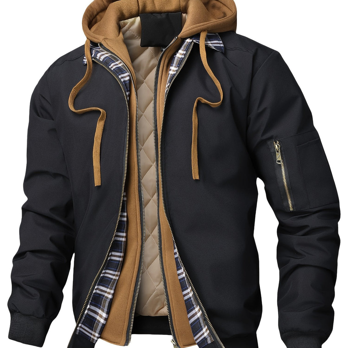 Men's Hooded Workwear Jacket Relaxed Fit Corduroy Trim Multi Pocket