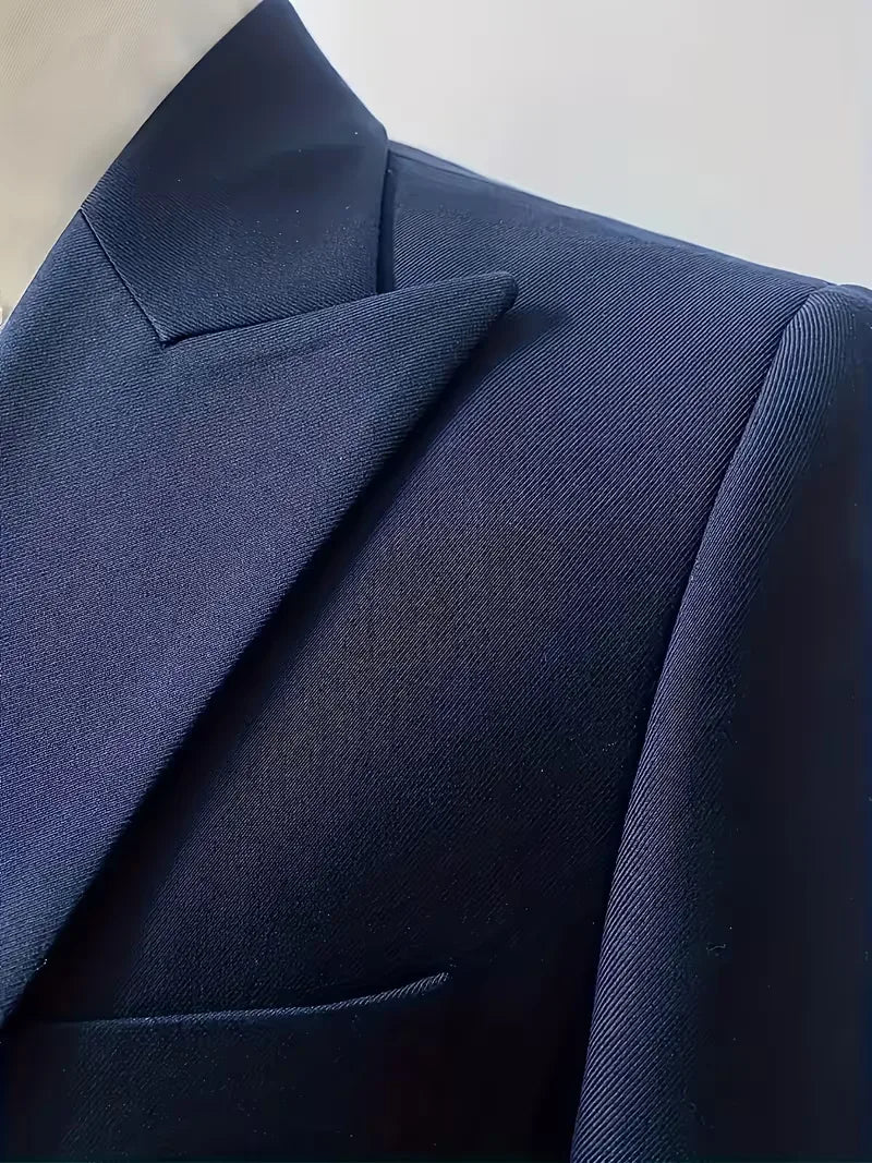 Three Piece Suit Set Men Woven Fabric Slim Fit Double Breasted Waistcoat Formal