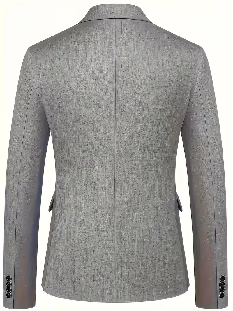 Three Piece Suit Set Men Woven Fabric Slim Fit Double Breasted Waistcoat Formal
